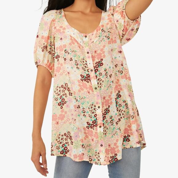 Free People Callie Floral Tunic Extra Small Vintage Combo Boho Cottage Soft Girl - Picture 5 of 14